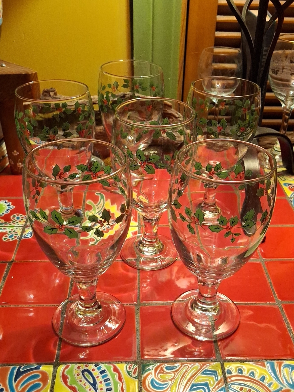 Royal Norfolk Holiday Holly & Berries Christmas Water Tea Glasses Set Of 6